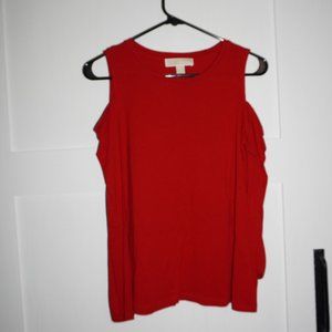 Michael Kors Open Shoulder, Red Long Sleeve Shirt